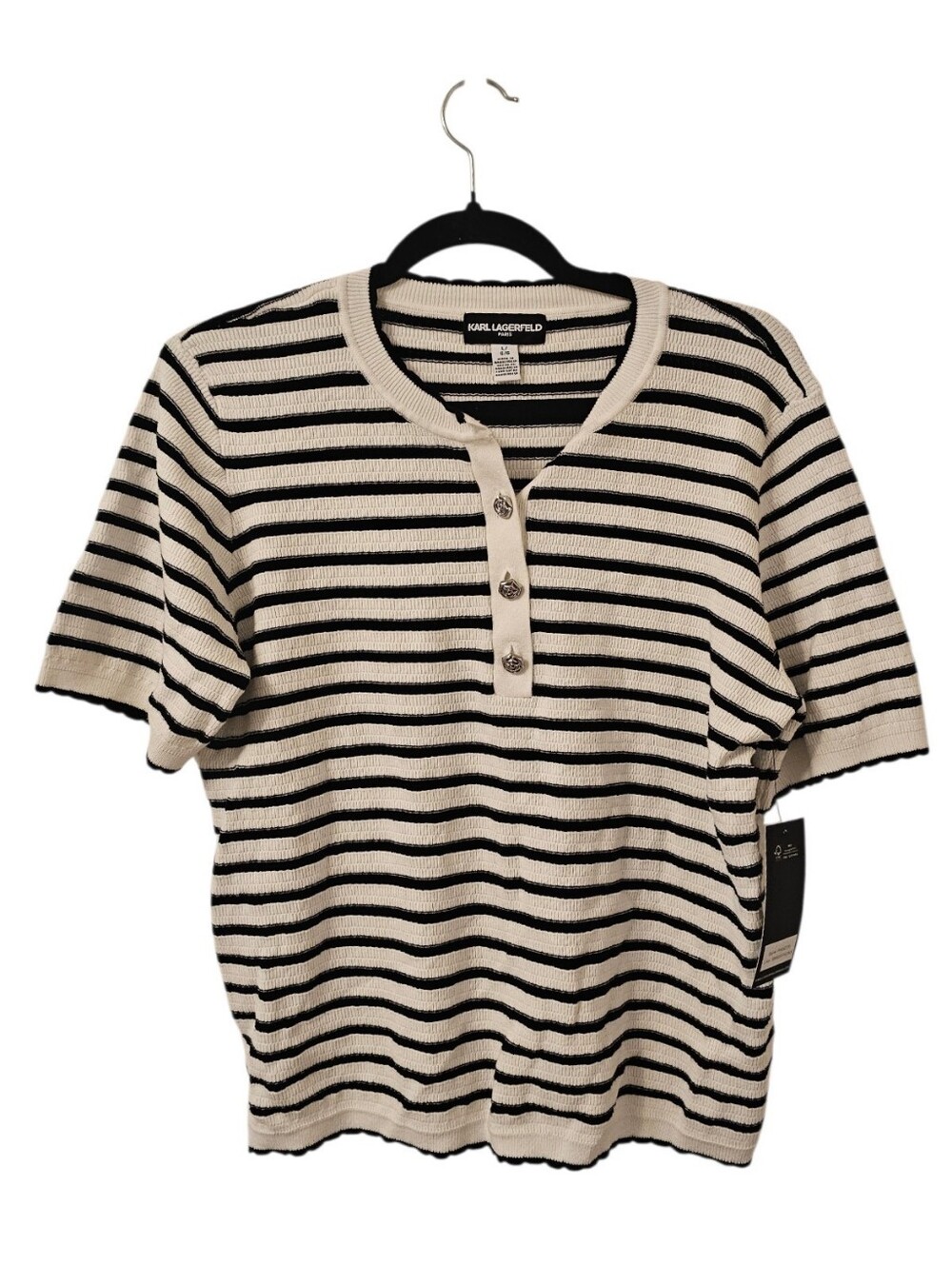 Black and White Karl Lagerfeld Women's Half Button Up Knit Top